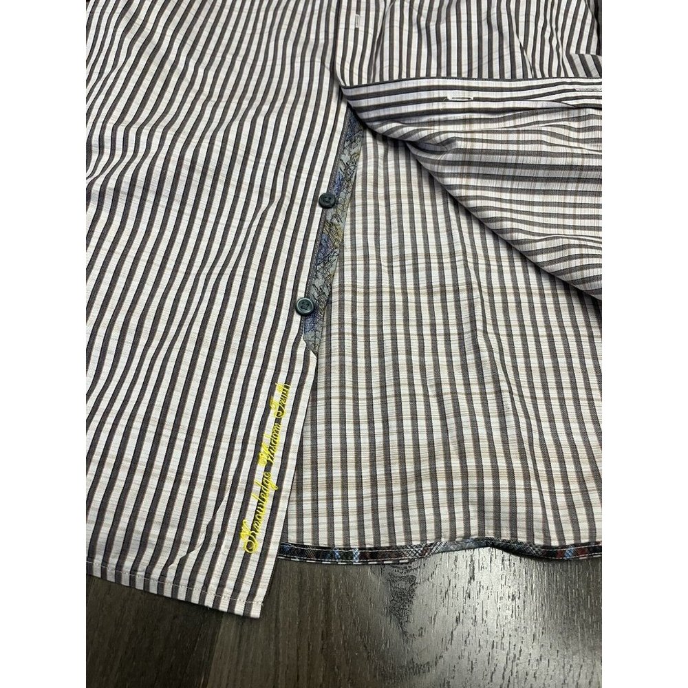 Robert Graham Shirt Men's Large Striped Button Up Classic Fit Flip Cuff 3D - Picture 10 of 11